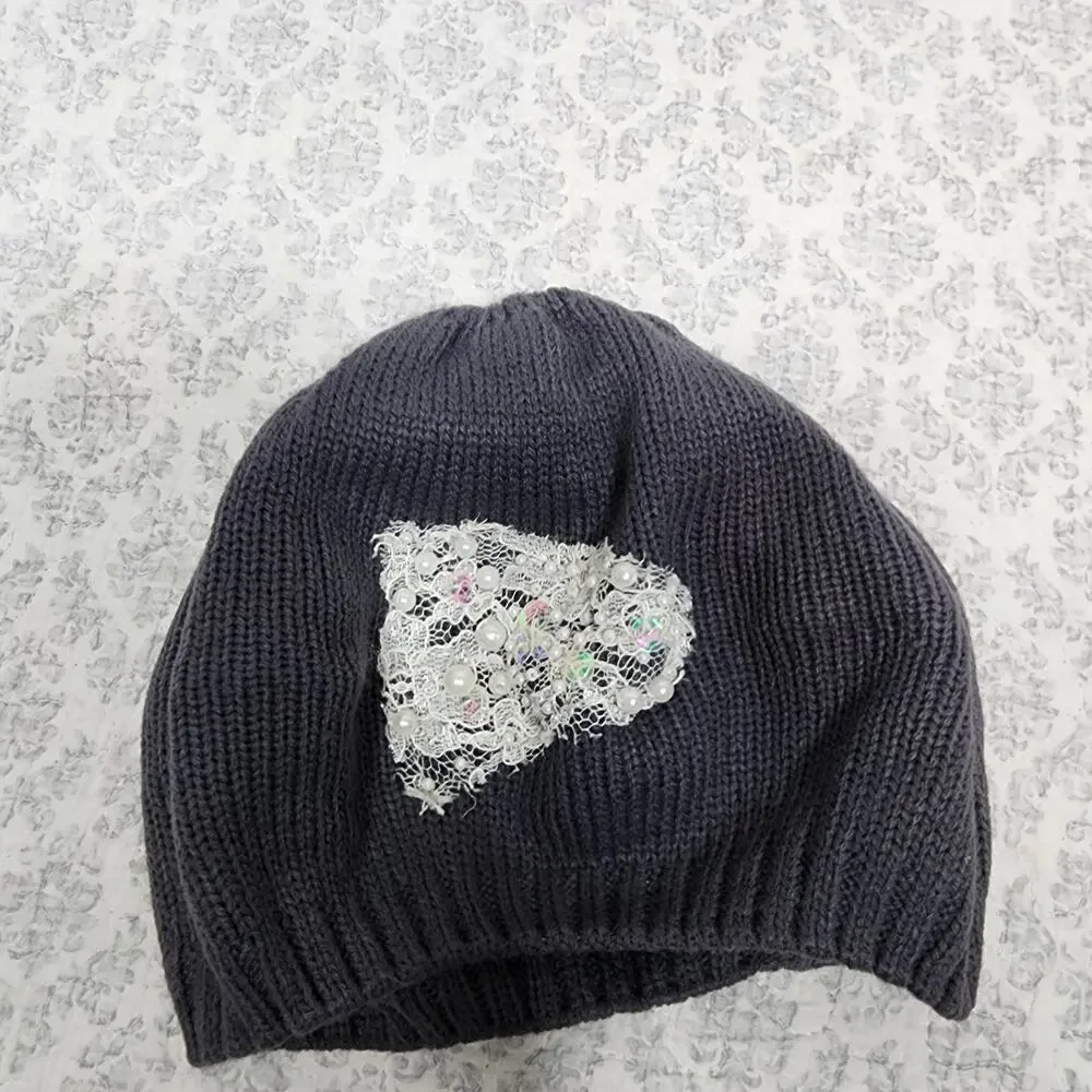 Charcoal Grey Maurice's Beret style Beanie Hat with Sequin Accent